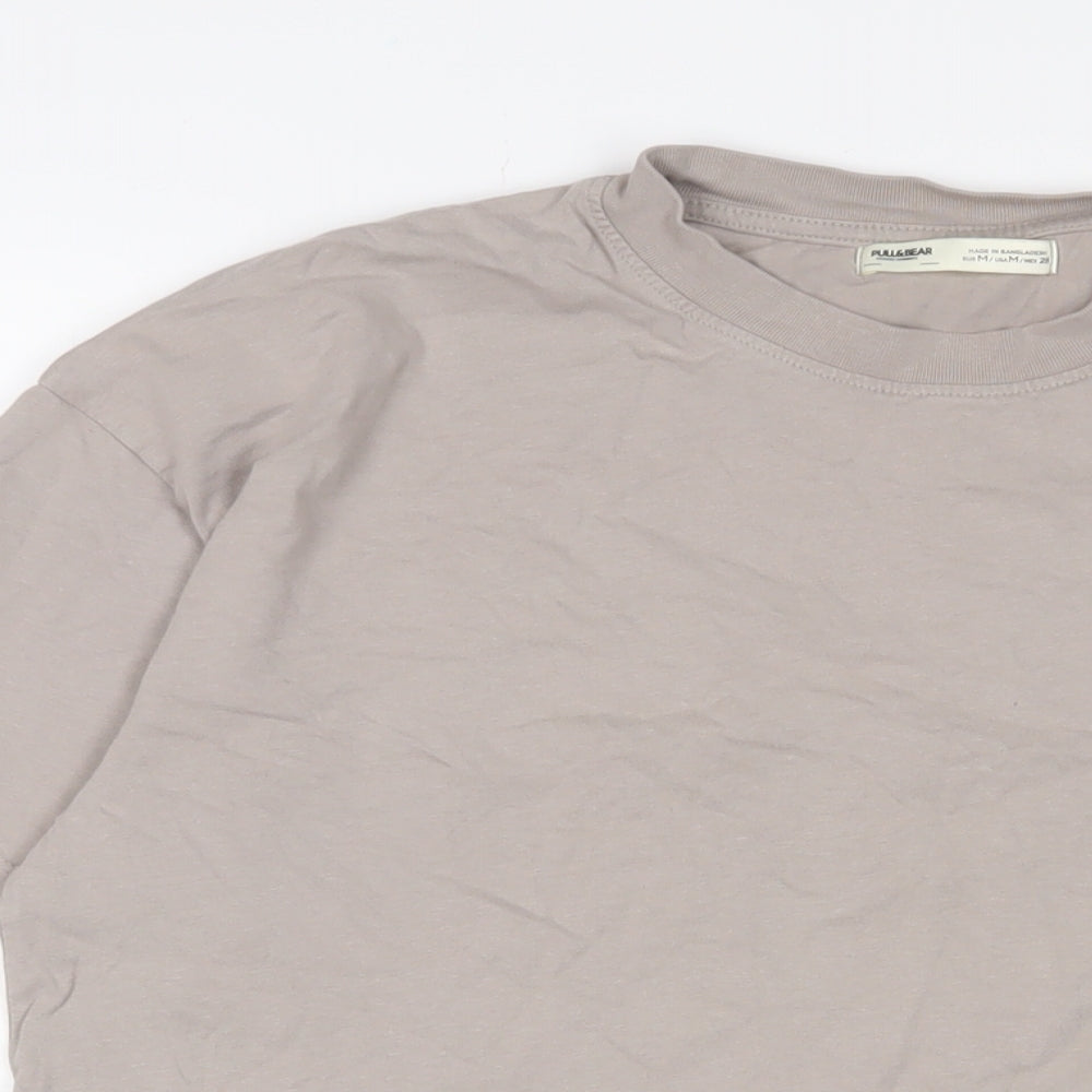 Pull&Bear Womens Grey Cotton Basic T-Shirt Size M Crew Neck