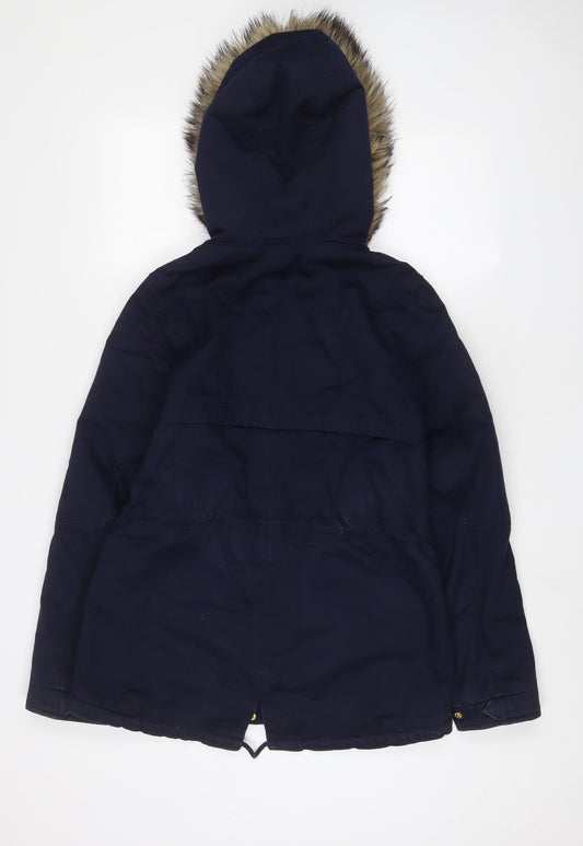 H&M Womens Blue Parka Coat Size 8 Zip