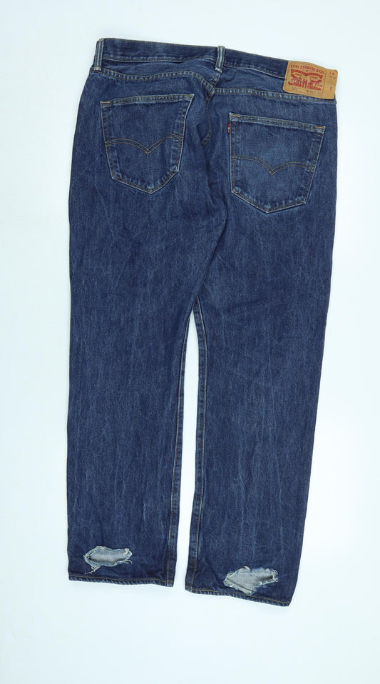 Levi's 501 Mens Blue Cotton Straight Jeans Size 36 in L30 in Regular Button - Levis 501