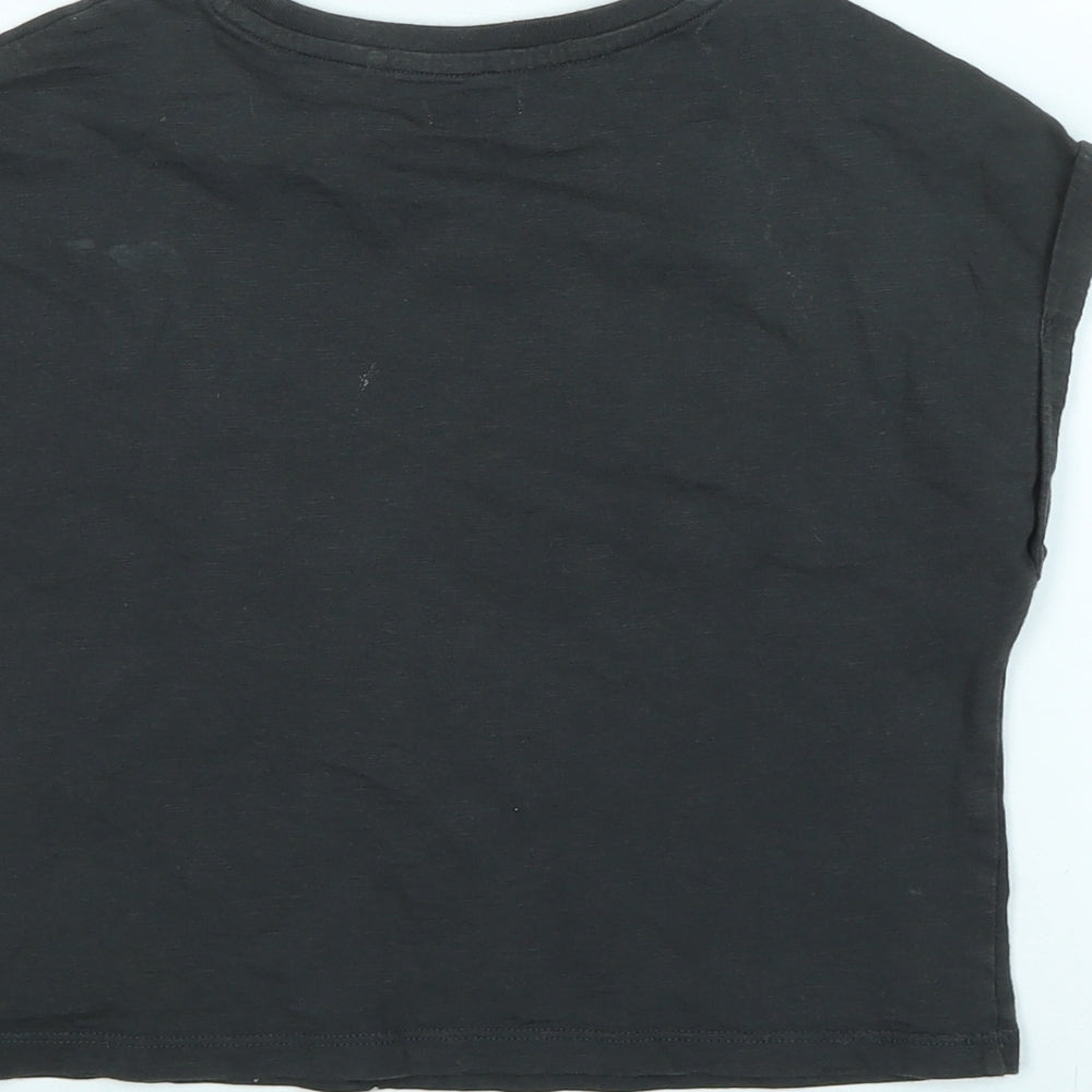 Brand and care label for Next girls’ grey cotton basic t-shirt, size 8, years crew neck - talk to the palm - sequins