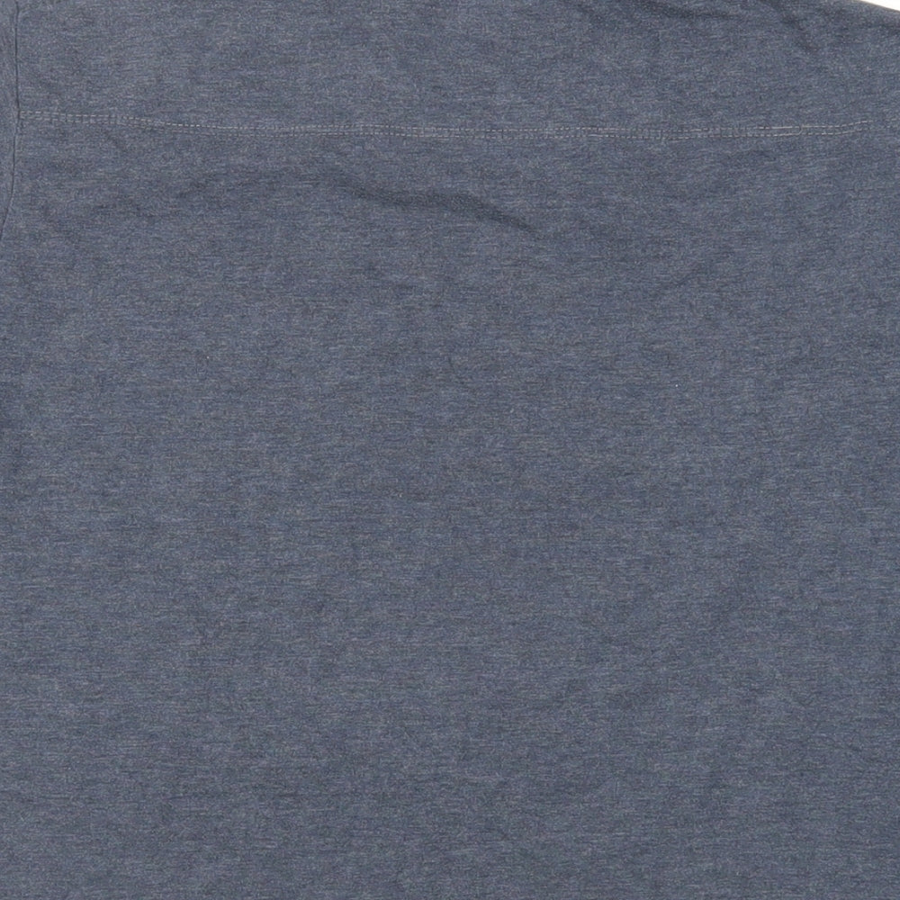 Brand and care label for French Connection men’s blue cotton t-shirt, size L, crew neck - pocket detail