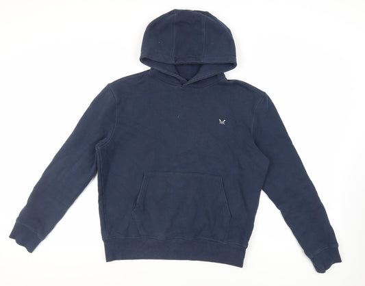 Additional front view of Crew Clothing Blue Cotton Pullover Hoodie, size M, - Logo Pockets