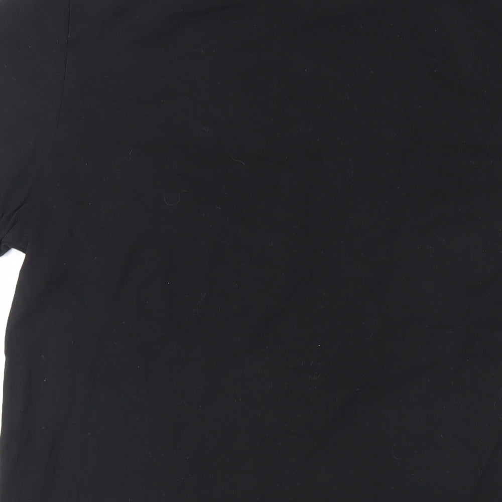 Brand and care label for ASOS women’s black cotton basic t-shirt, size L, crew neck