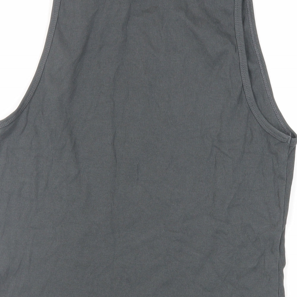 Brand and care label for ASOS women’s grey cotton basic tank, size L, round neck - ribbed