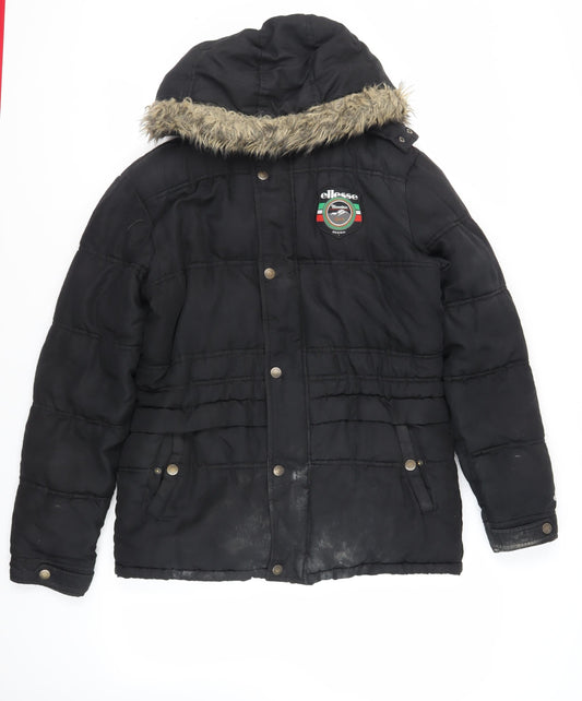 ellesse Womens Black Puffer Jacket Jacket Size M Zip - Logo Hooded