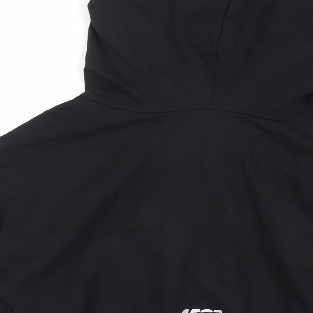 Brand and care label for ASOS women’s black cotton pullover hoodie, size UK 8, pullover - cut out detail