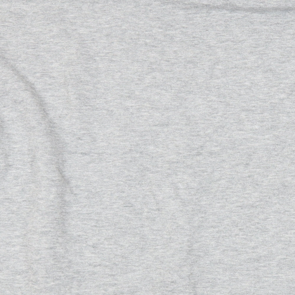 Brand and care label for ASOS women’s grey cotton pullover sweatshirt, size M, pullover