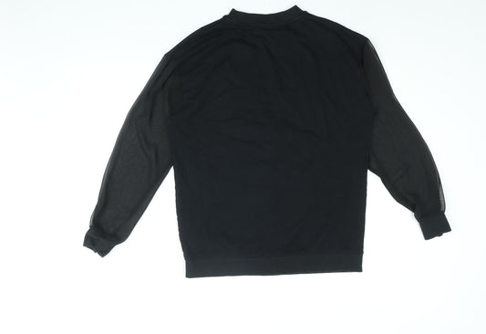 Disney Womens Black Cotton Pullover Sweatshirt Size 10 Pullover - Mesh Sleeves, Disney Castle