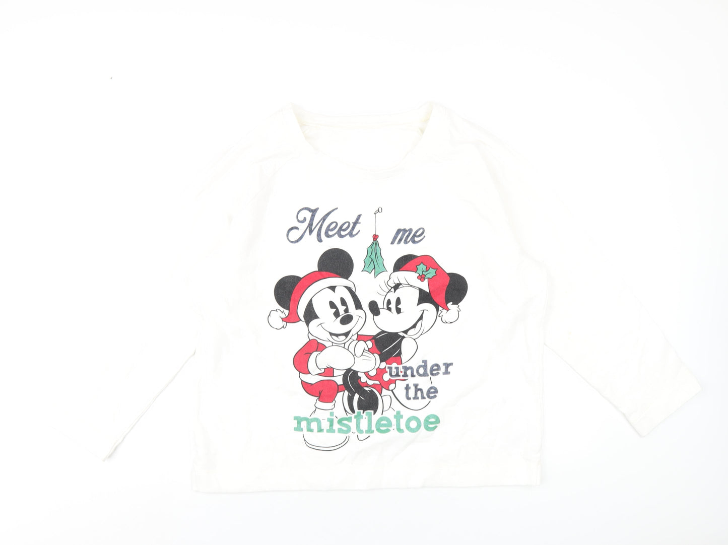 Disney Womens White Cotton Pullover Sweatshirt Size 16 Pullover - Mickey and Minnie Mouse Christmas
