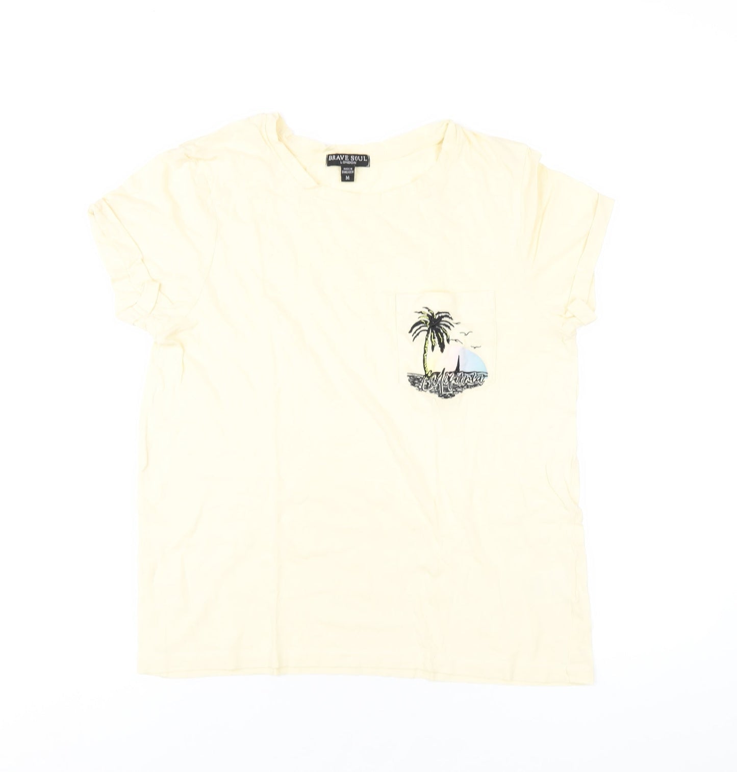 Brave Soul Womens Yellow Cotton Basic T-Shirt Size M Round Neck