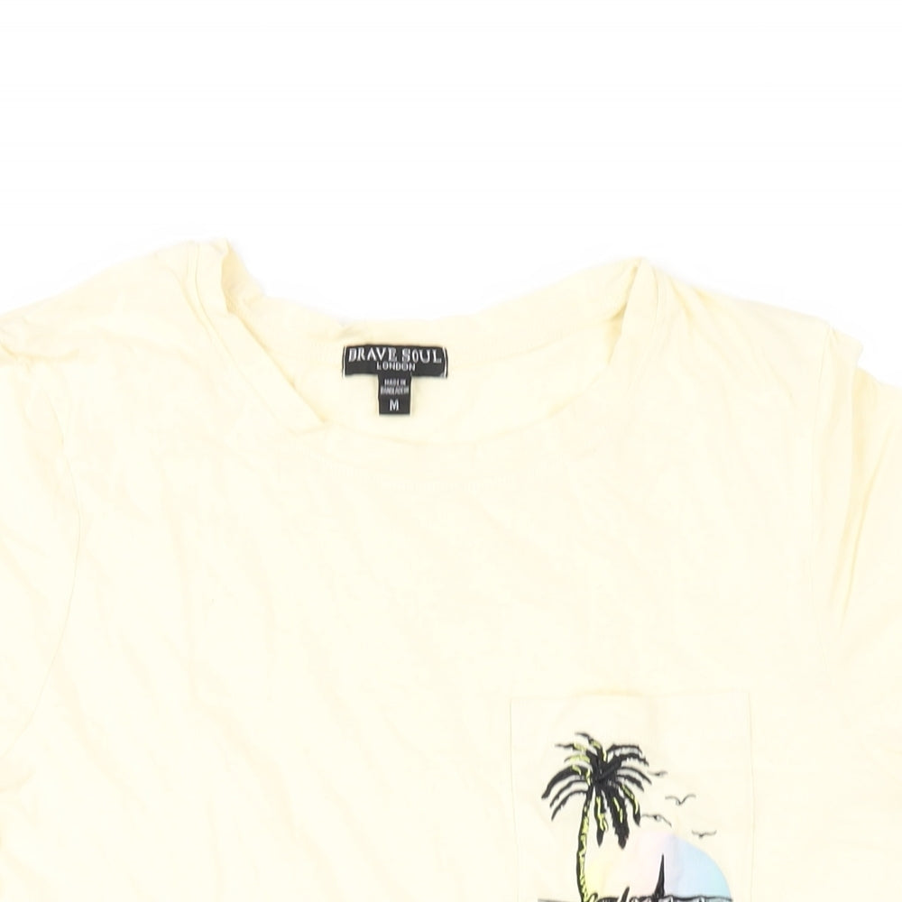 Brave Soul Womens Yellow Cotton Basic T-Shirt Size M Round Neck