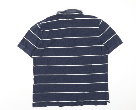 Paul Costelloe Mens Blue Striped Cotton Polo Size XL Collared Button