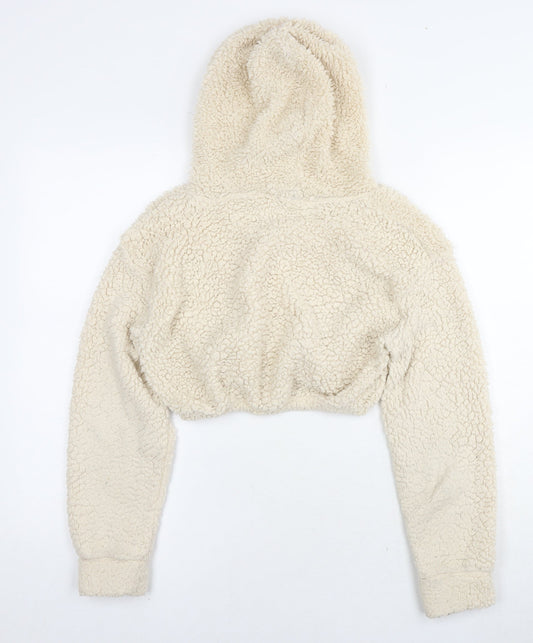 PRETTYLITTLETHING Womens Beige Polyester Pullover Hoodie Size S Pullover - Teddy Fleece Cropped