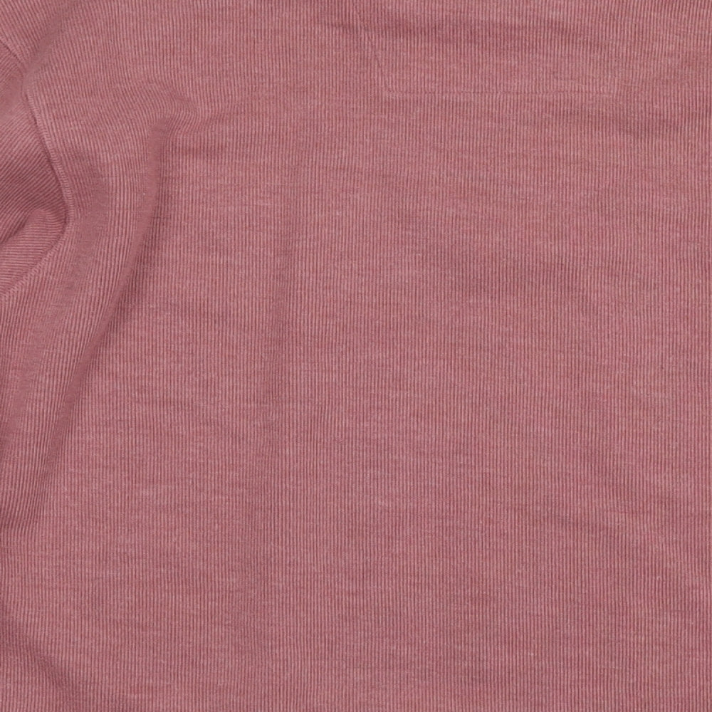 Brand and care label for Easy men’s pink cotton pullover sweatshirt, size M