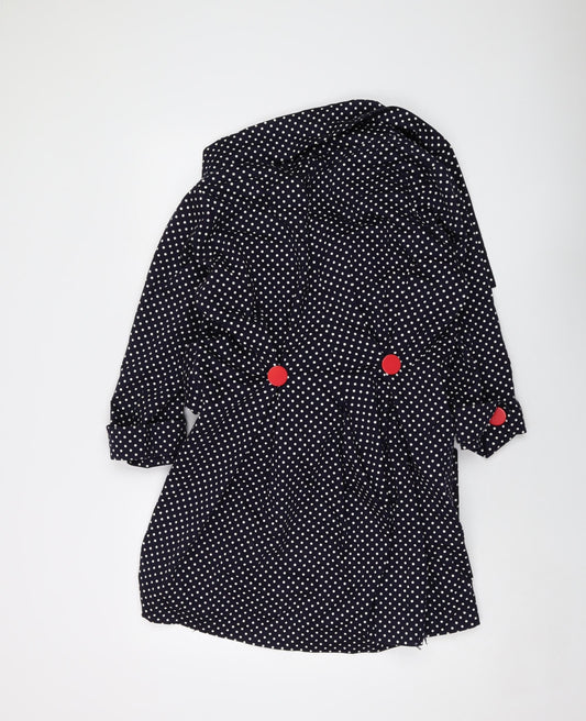 Ringspuin Womens Blue Polka Dot Overcoat Coat Size 10 Button