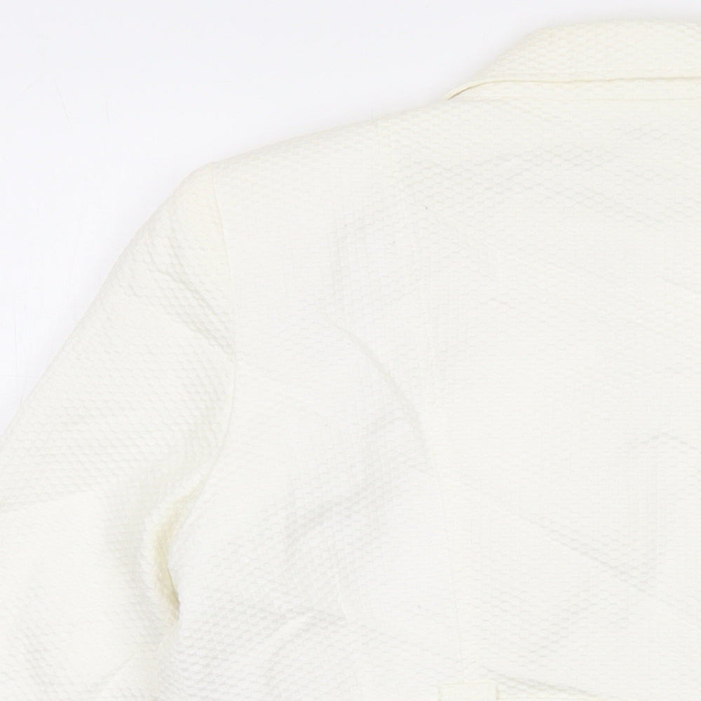 Brand and care label for Savoir women’s ivory jacket, size UK 12, button