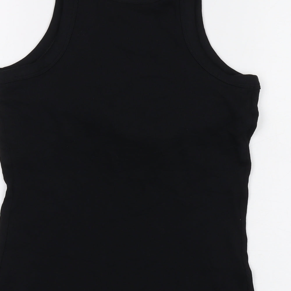 Marks and Spencer Womens Black Cotton Basic Tank Size 14 Round Neck