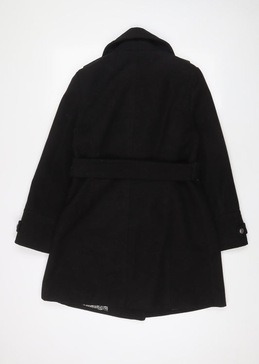 Marks and Spencer Womens Black Overcoat Coat Size 12 Button - Belted