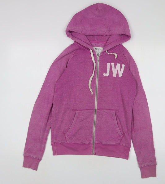 Jack Wills Womens Purple Cotton Full Zip Hoodie Size 8 Zip - Logo