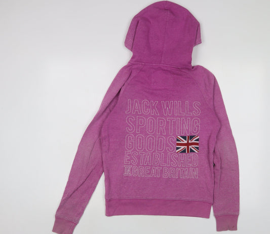 Jack Wills Womens Purple Cotton Full Zip Hoodie Size 8 Zip - Logo