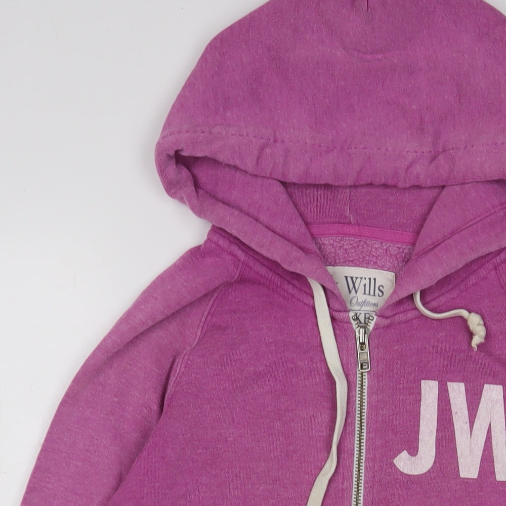 Jack Wills Womens Purple Cotton Full Zip Hoodie Size 8 Zip - Logo