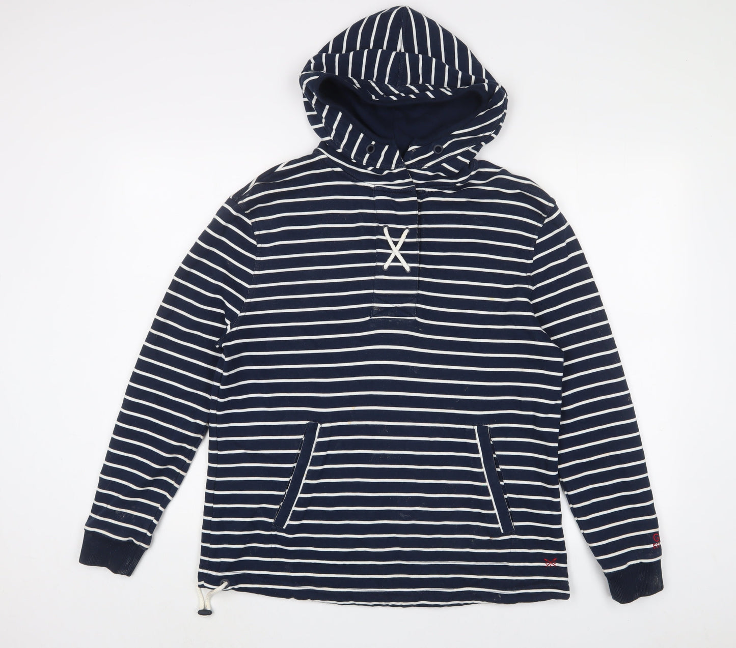Crew Clothing Womens Blue Striped Cotton Pullover Hoodie Size 8 Snap