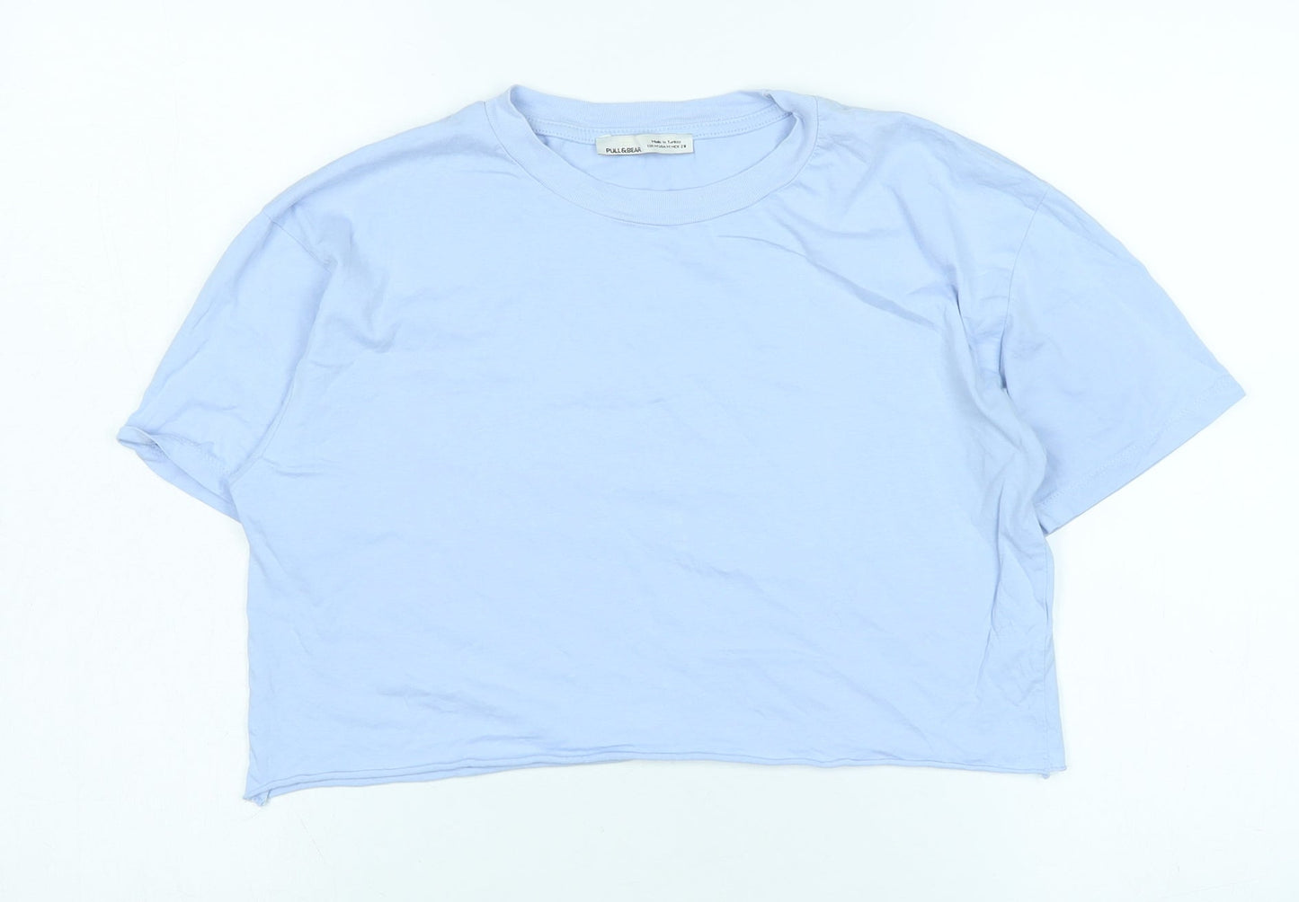 Pull&Bear Womens Blue Cotton Basic T-Shirt Size M Crew Neck