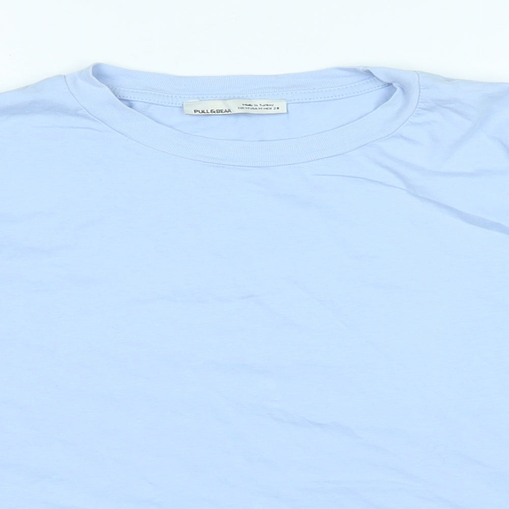 Pull&Bear Womens Blue Cotton Basic T-Shirt Size M Crew Neck