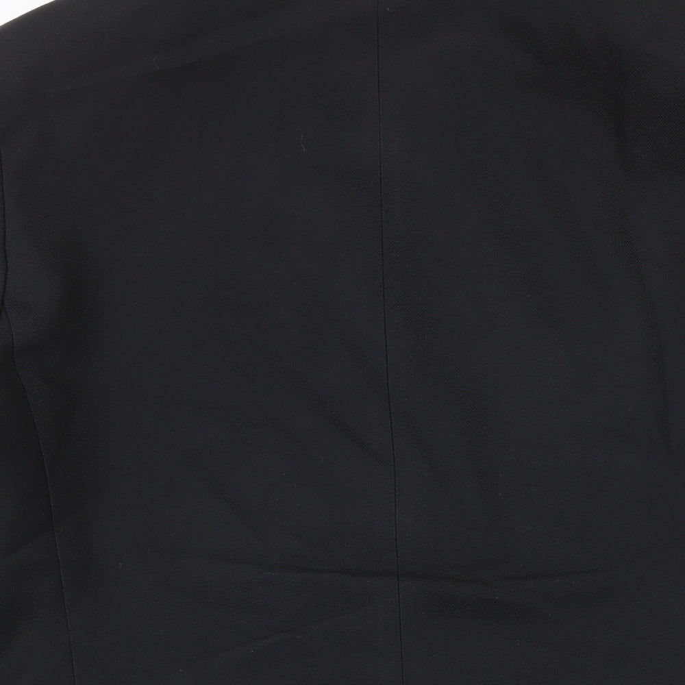 Brand and care label for Trutex boys’ black jacket blazer, size L, button