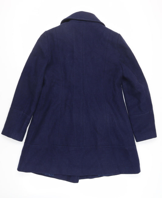 Oasis Womens Blue Pea Coat Coat Size L Button