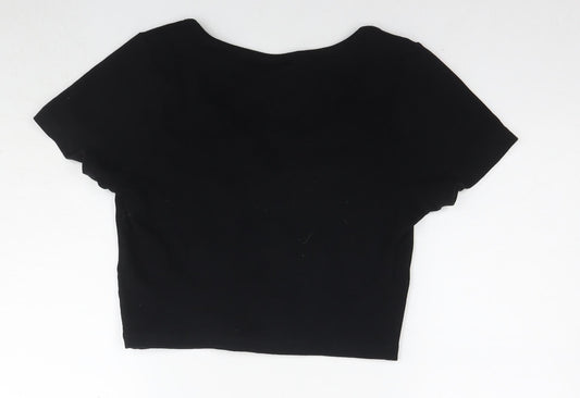 ASOS Womens Black Cotton Cropped T-Shirt Size 14 V-Neck