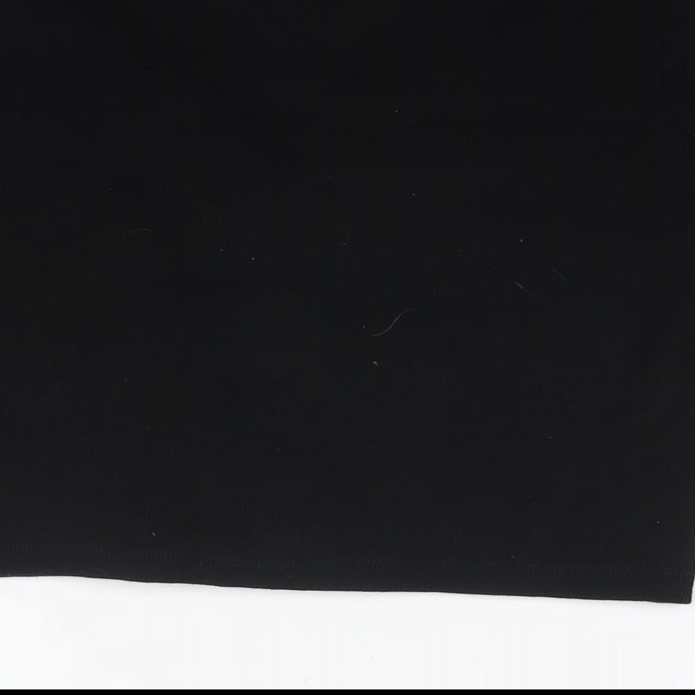 Brand and care label for ASOS women’s black cotton cropped t-shirt, size UK 14, v-neck