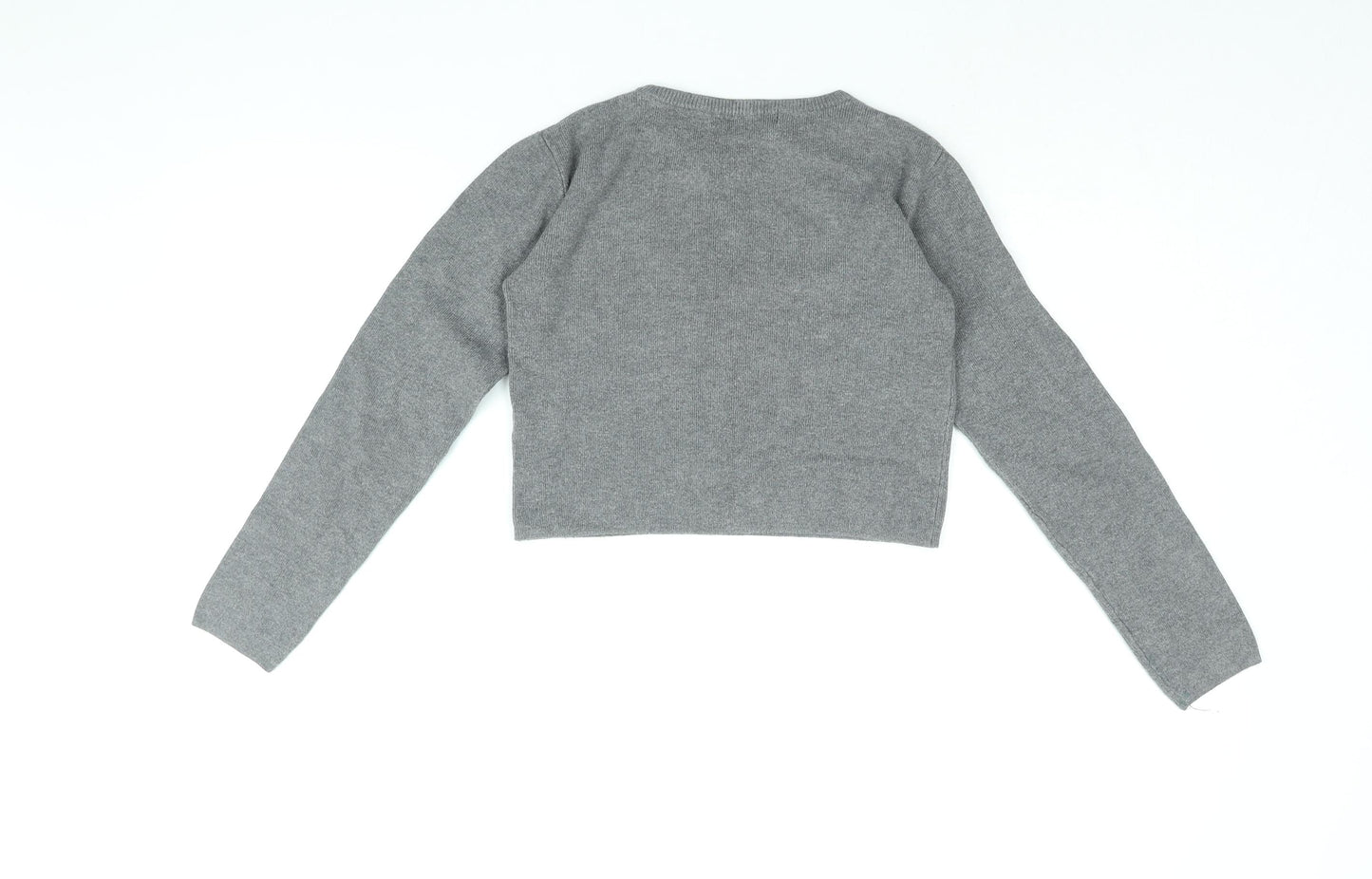 Pull&Bear Womens Grey Viscose Cropped T-Shirt Size M Round Neck