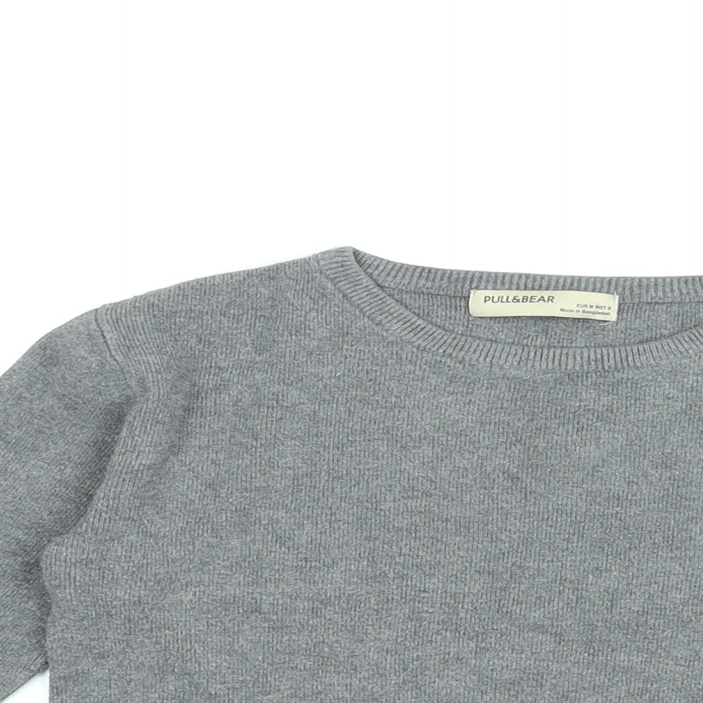 Pull&Bear Womens Grey Viscose Cropped T-Shirt Size M Round Neck