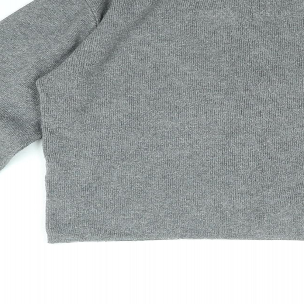 Pull&Bear Womens Grey Viscose Cropped T-Shirt Size M Round Neck