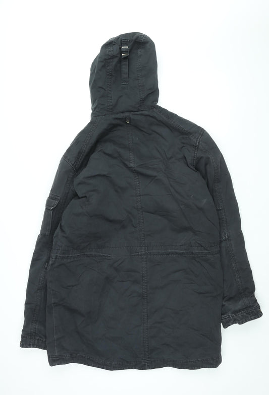 Duck and Cover Mens Black Overcoat Coat Size L Zip