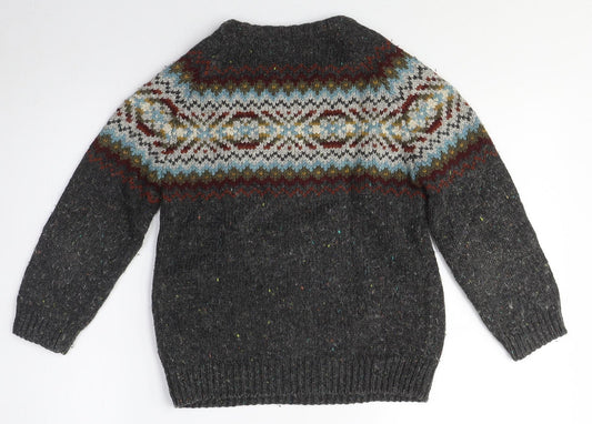 RJR Boys Grey Fair Isle Wool Blend Pullover Jumper, M, Autumn/Winter
