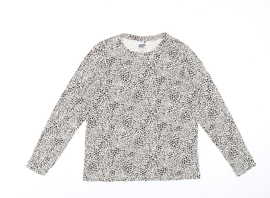 Lands' End Womens Brown Geometric Cotton Basic T-Shirt Size S Round Neck