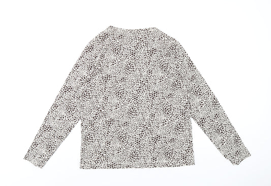 Lands' End Womens Brown Geometric Cotton Basic T-Shirt Size S Round Neck