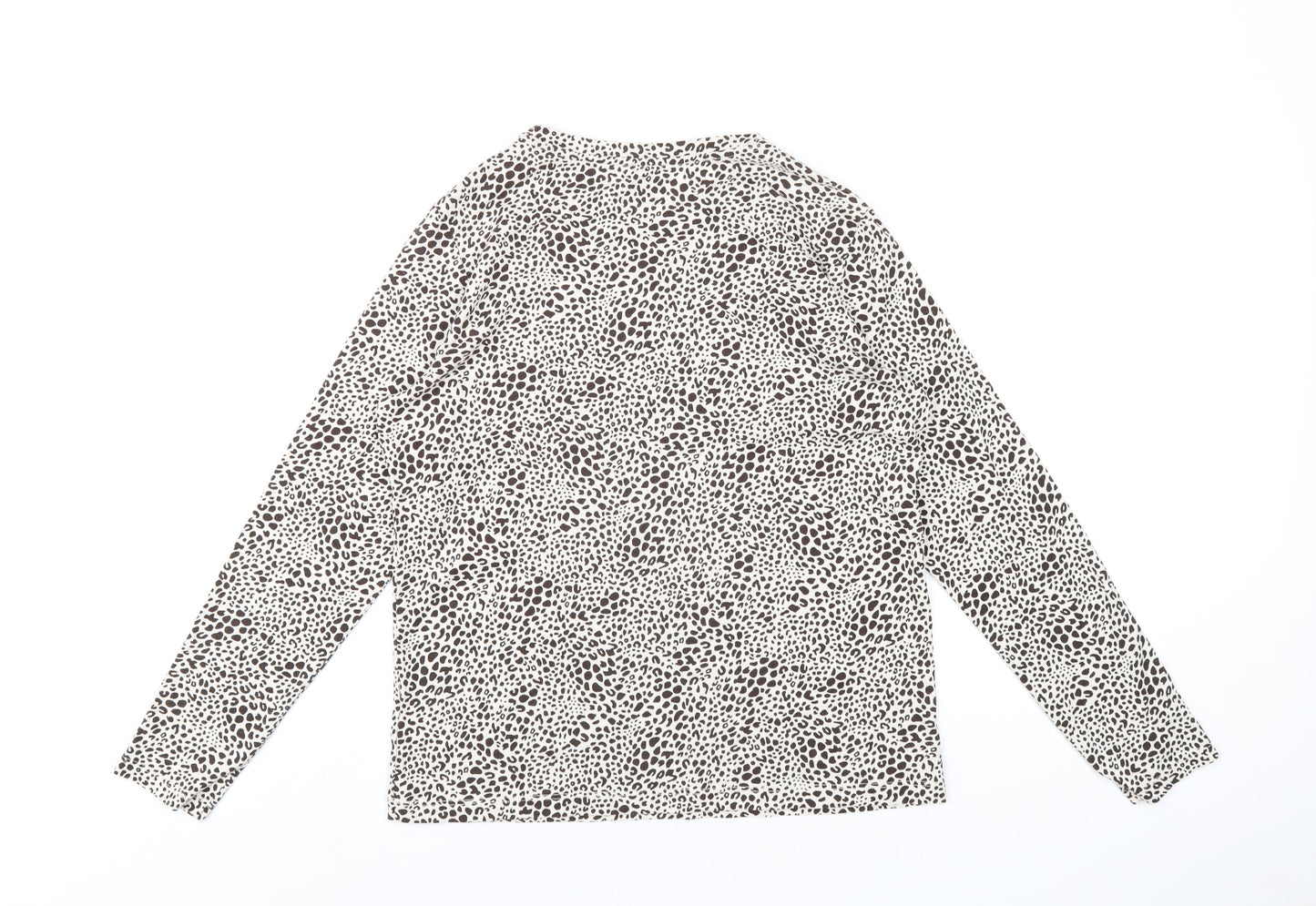 Lands' End Womens Brown Geometric Cotton Basic T-Shirt Size S Round Neck