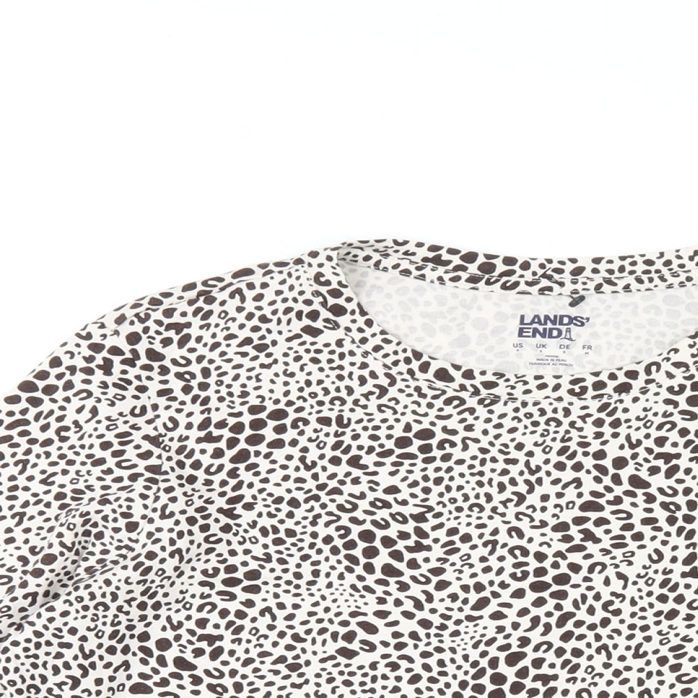 Lands' End Womens Brown Geometric Cotton Basic T-Shirt Size S Round Neck