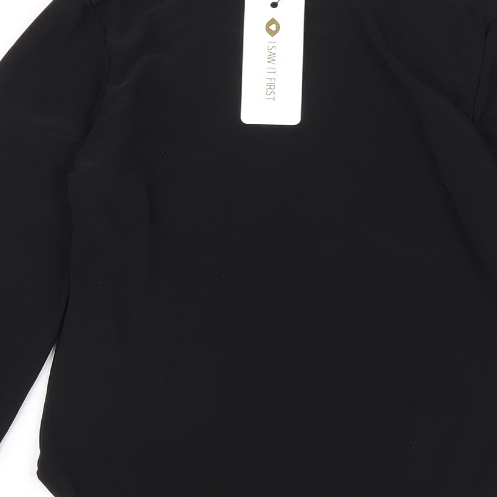 Brand and care label for I SAW IT FIRST women’s black polyester bodysuit one-piece, size UK 10, snap