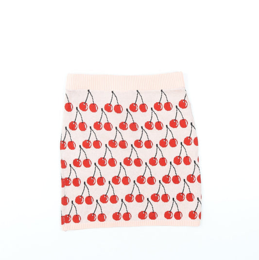 United Colors of Benetton Girls Pink Geometric Cotton Mini Skirt Size 10-11 Years Regular Pull On