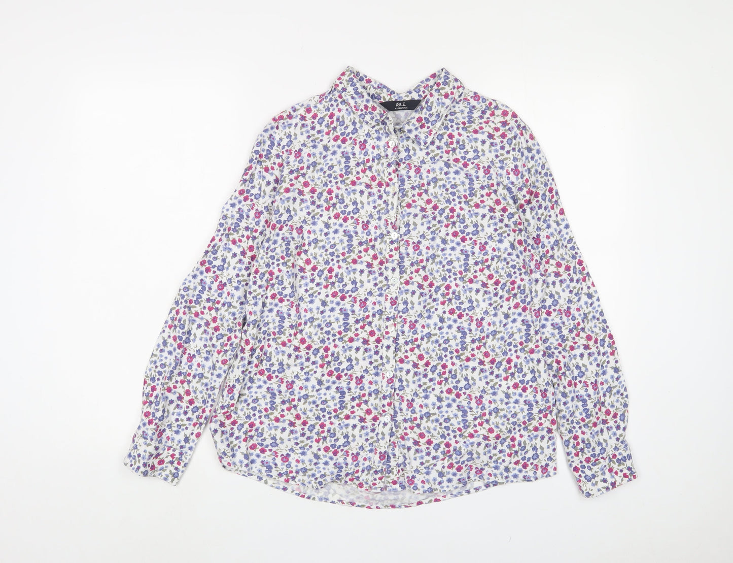 EWM Womens Blue Floral Viscose Basic Button-Up Size 12 Collared