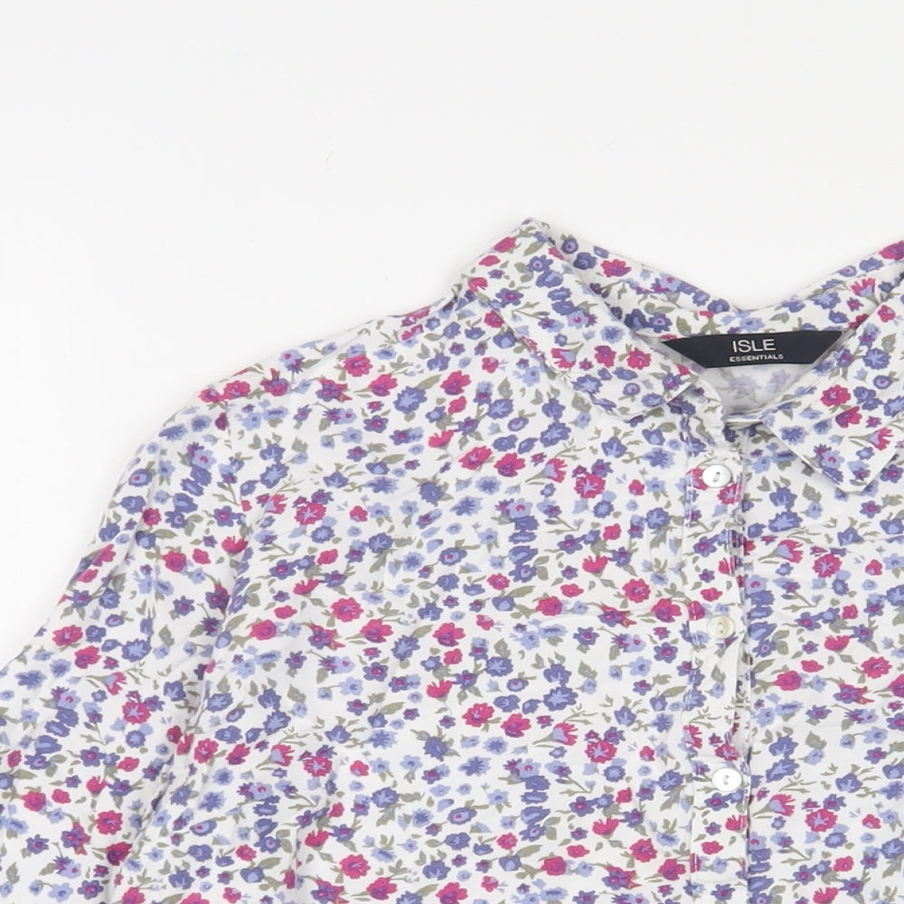 EWM Womens Blue Floral Viscose Basic Button-Up Size 12 Collared