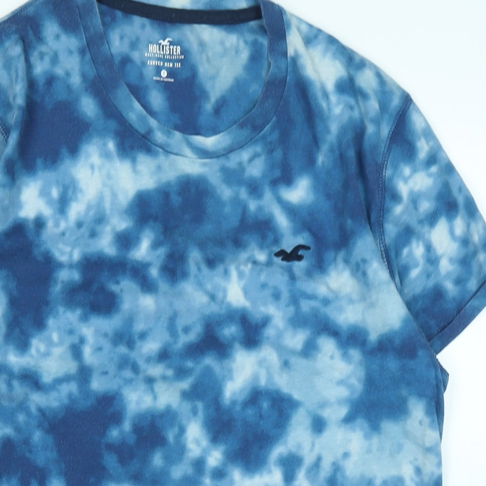 Hollister Womens Blue Cotton Blend Basic T-Shirt Size S Crew Neck - Logo