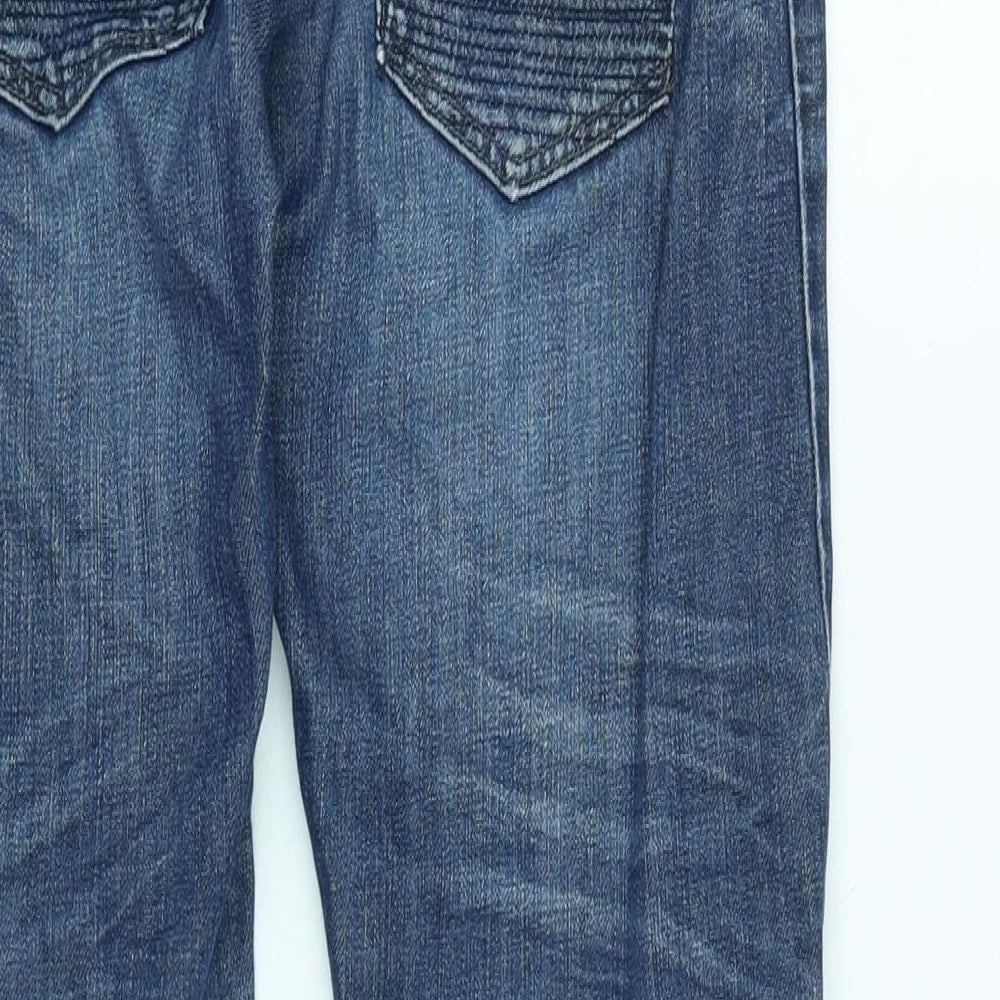 Brand and care label for & Now boys’ blue cotton tapered jeans, size 11-12, years regular zip - logo - distressed