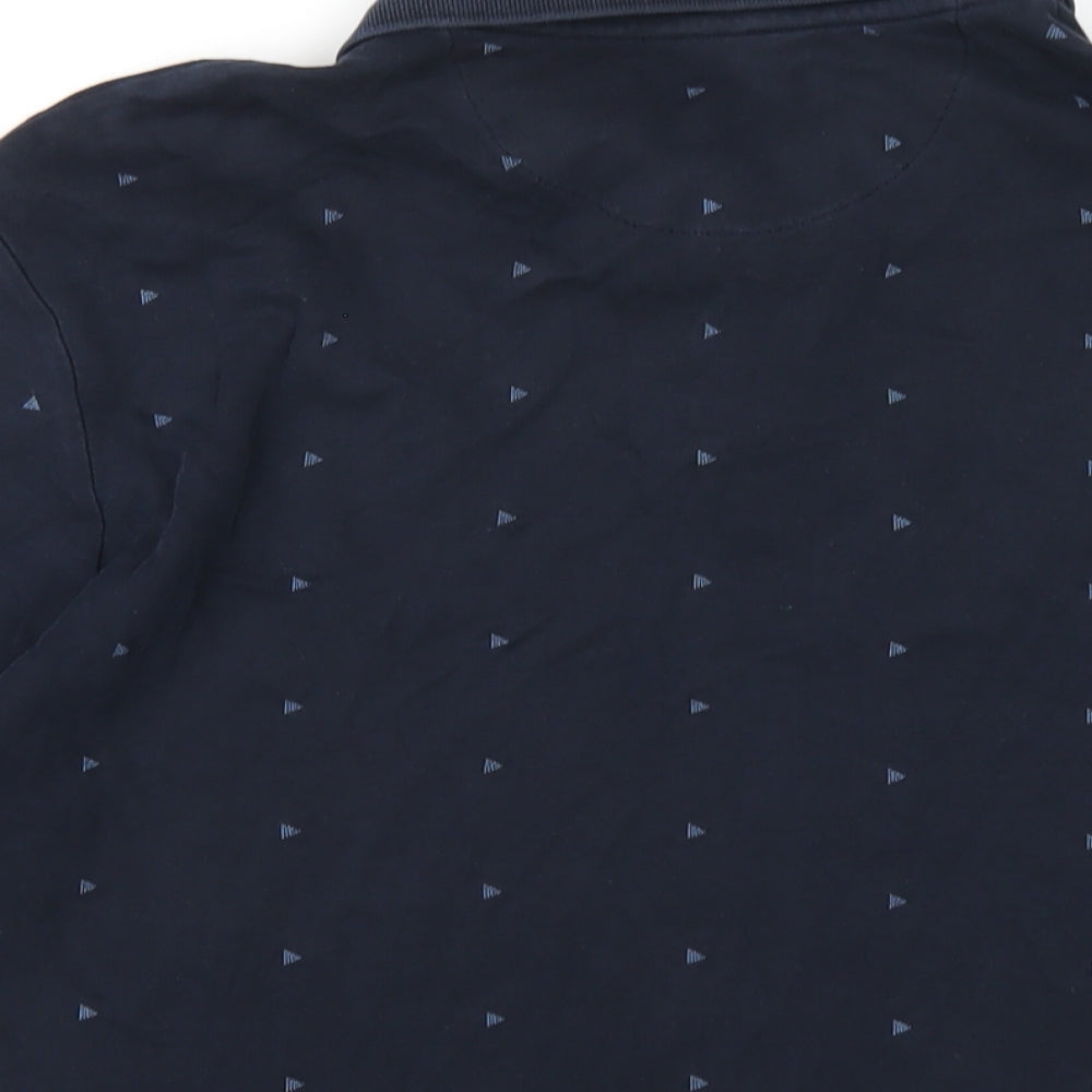 Marks and Spencer Mens Blue Geometric Cotton Polo Size L Collared Button
