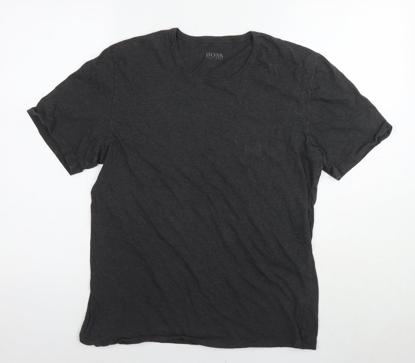 Boss Mens Grey Cotton T-Shirt Size L Round Neck
