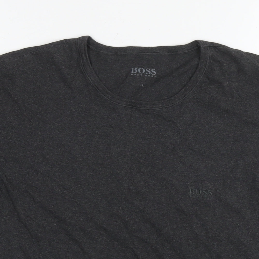 Boss Mens Grey Cotton T-Shirt Size L Round Neck